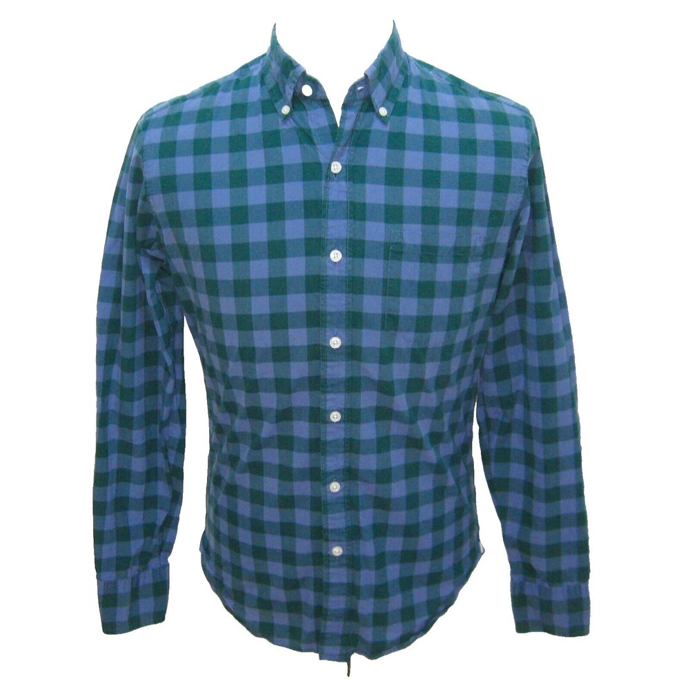 J.CREW Men's (Size Small) Blue Green Plaid Long Sleeve Button Front Shirt Cotton